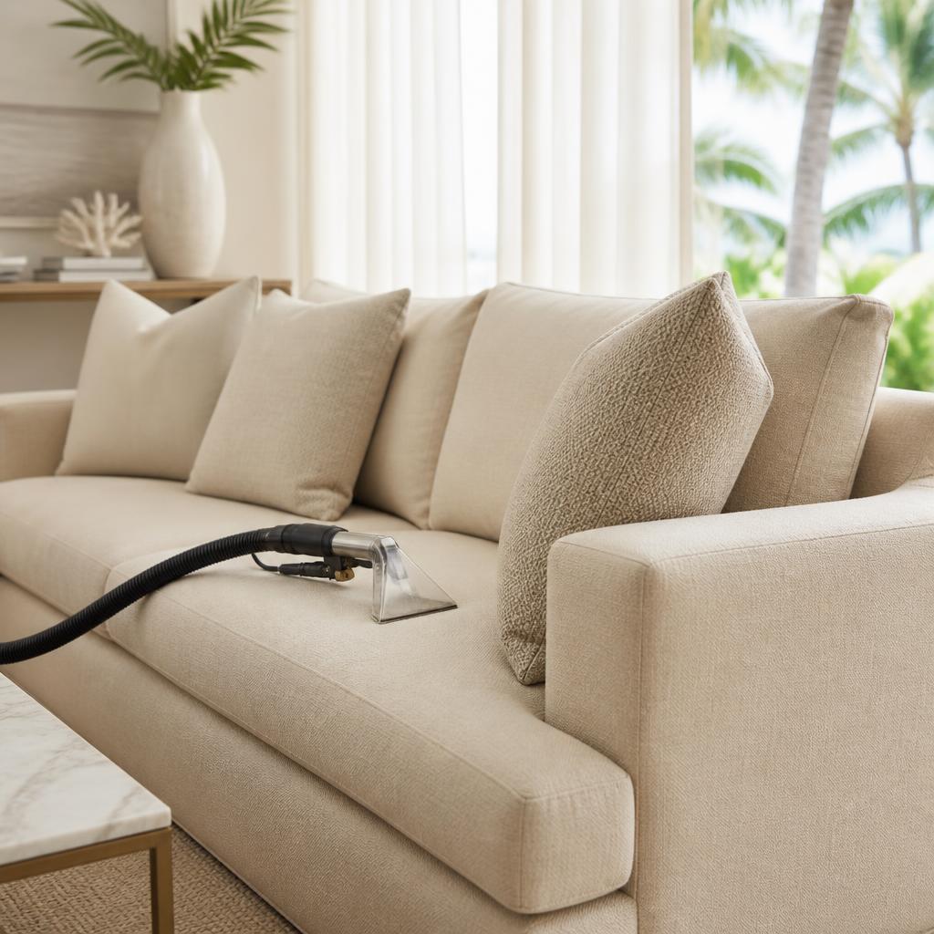 Upholstery cleaning in a South Florida living room — sample photo, real project pending.